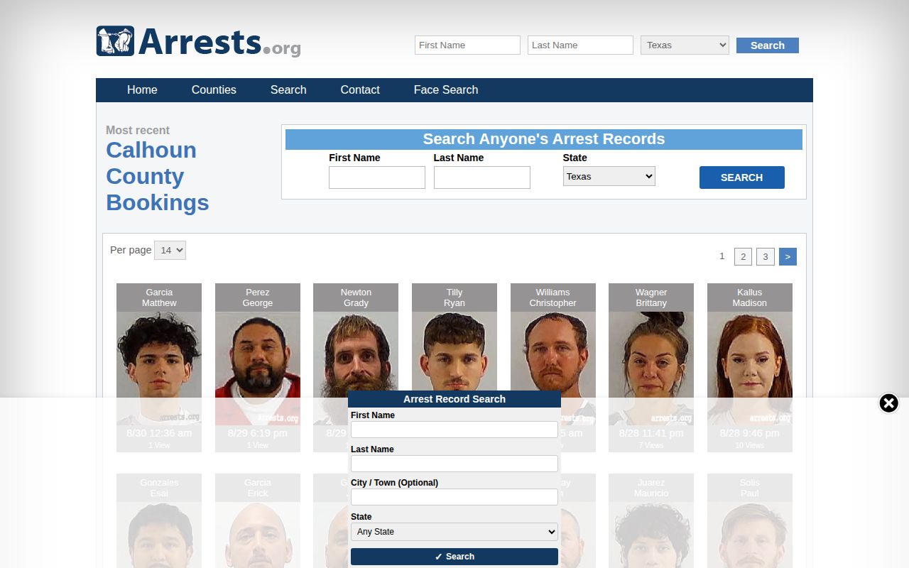 Calhoun County arrest record lead at Arrests.org local section