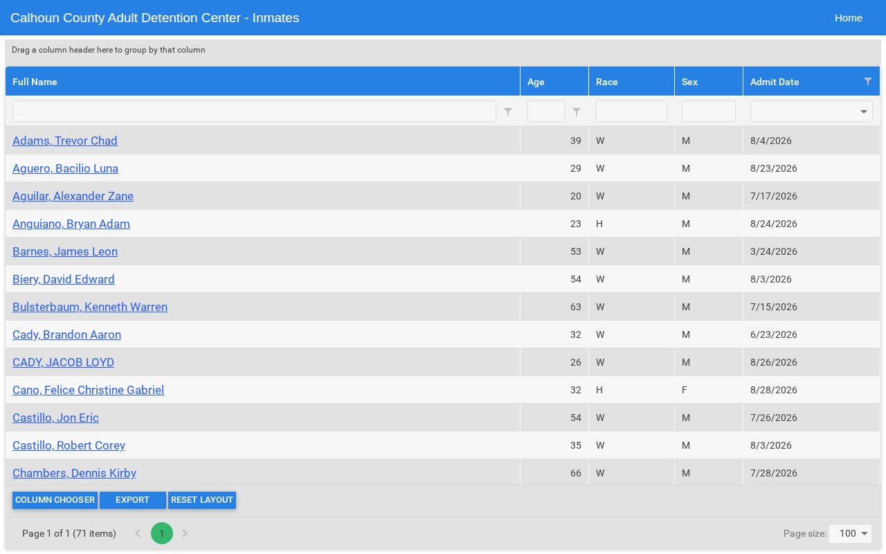 Calhoun County Adult Detention current inmate roster interface